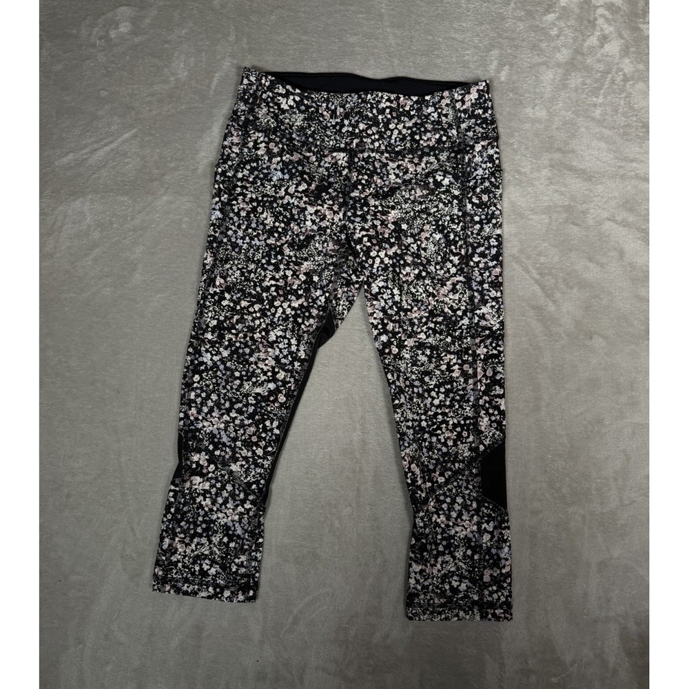 lululemon Women’s 8 Black Pink White Floral High Rise Cropped Yoga Leggings